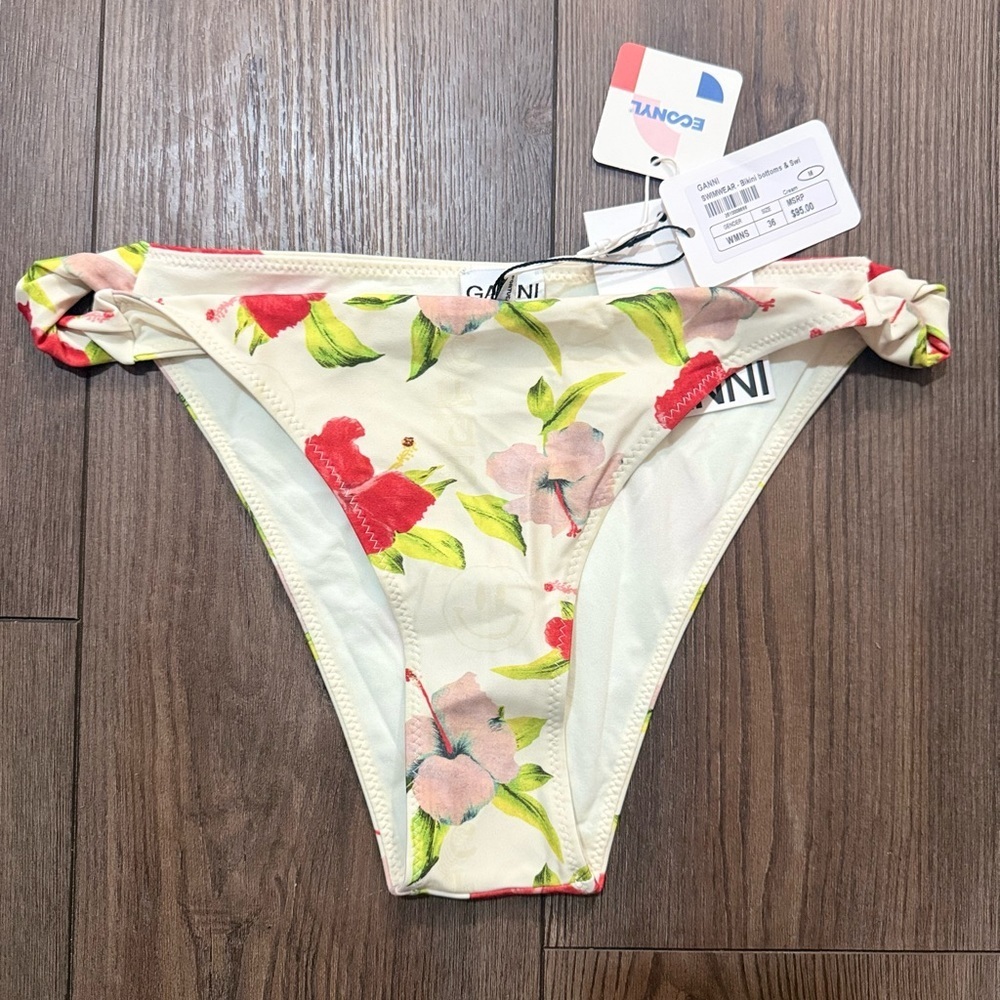 GANNI Floral Bikini Bottoms Twist Side ECONYL Sustainable Swim Women’s M NWT